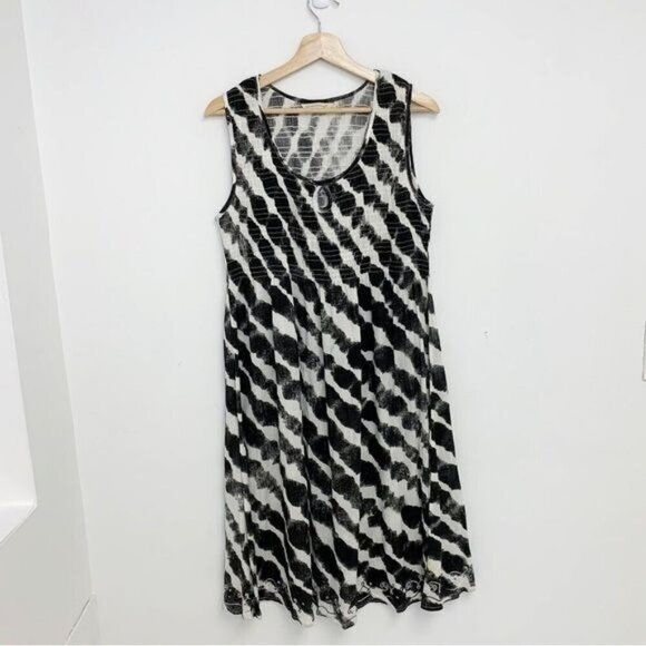 SOFT SURROUNDINGS Abstract Dress black white Batik Tie Dye Womens Sz m new - Picture 1 of 12